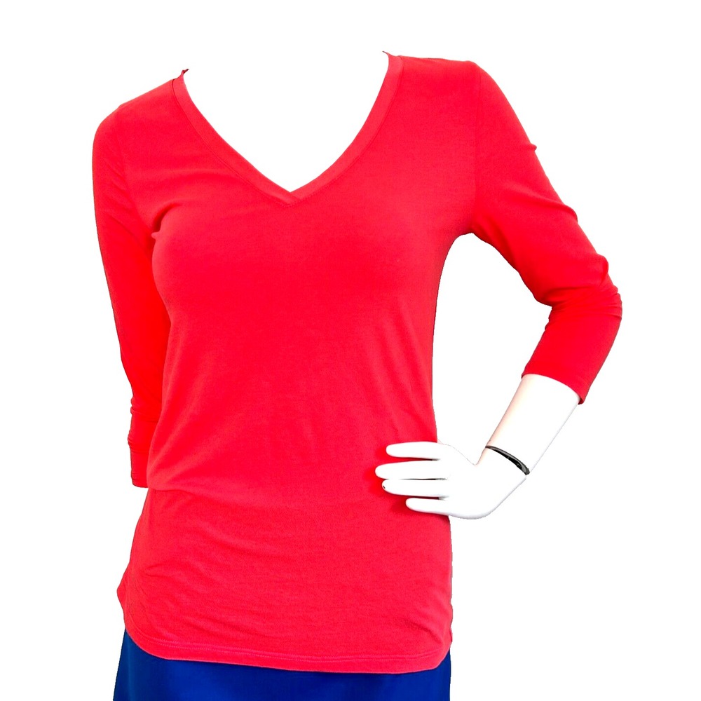 Gotha Italy NWT Coral V-Neck Tee Shirt 3/4 Sleeve XS Quiet Luxury Cotton Silk